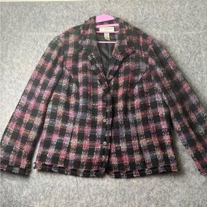 Sag Harbor Black and Pink Plaid Blazer